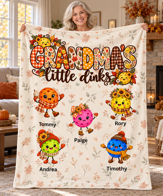 Personalized Grandma’s Little Dinks Fall Blanket, Grandkids Names On Velveteen Plush Blanket