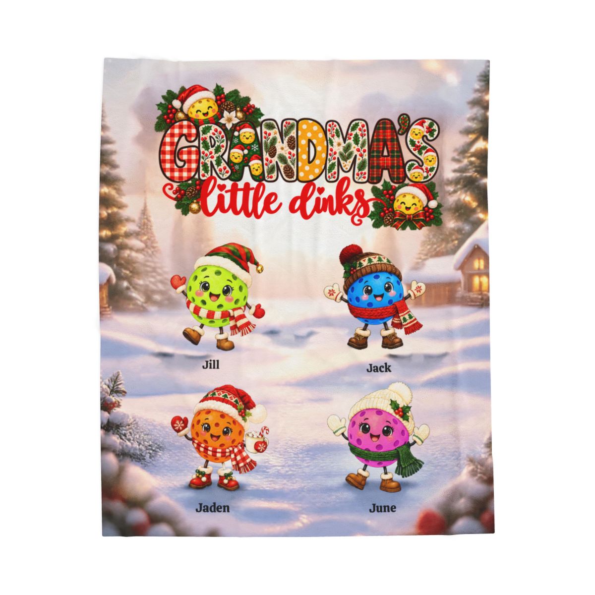 Grandma Little Xmas Dinks Personalized Pickleball Themed Velveteen Plush Blanket