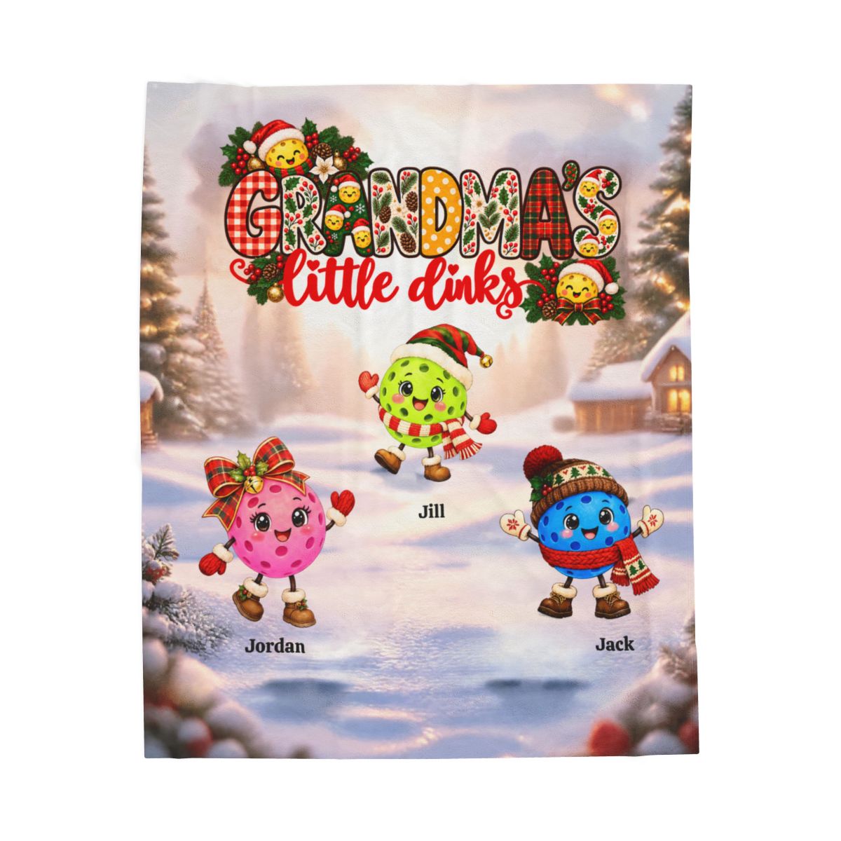 Grandma Little Xmas Dinks Personalized Pickleball Themed Velveteen Plush Blanket