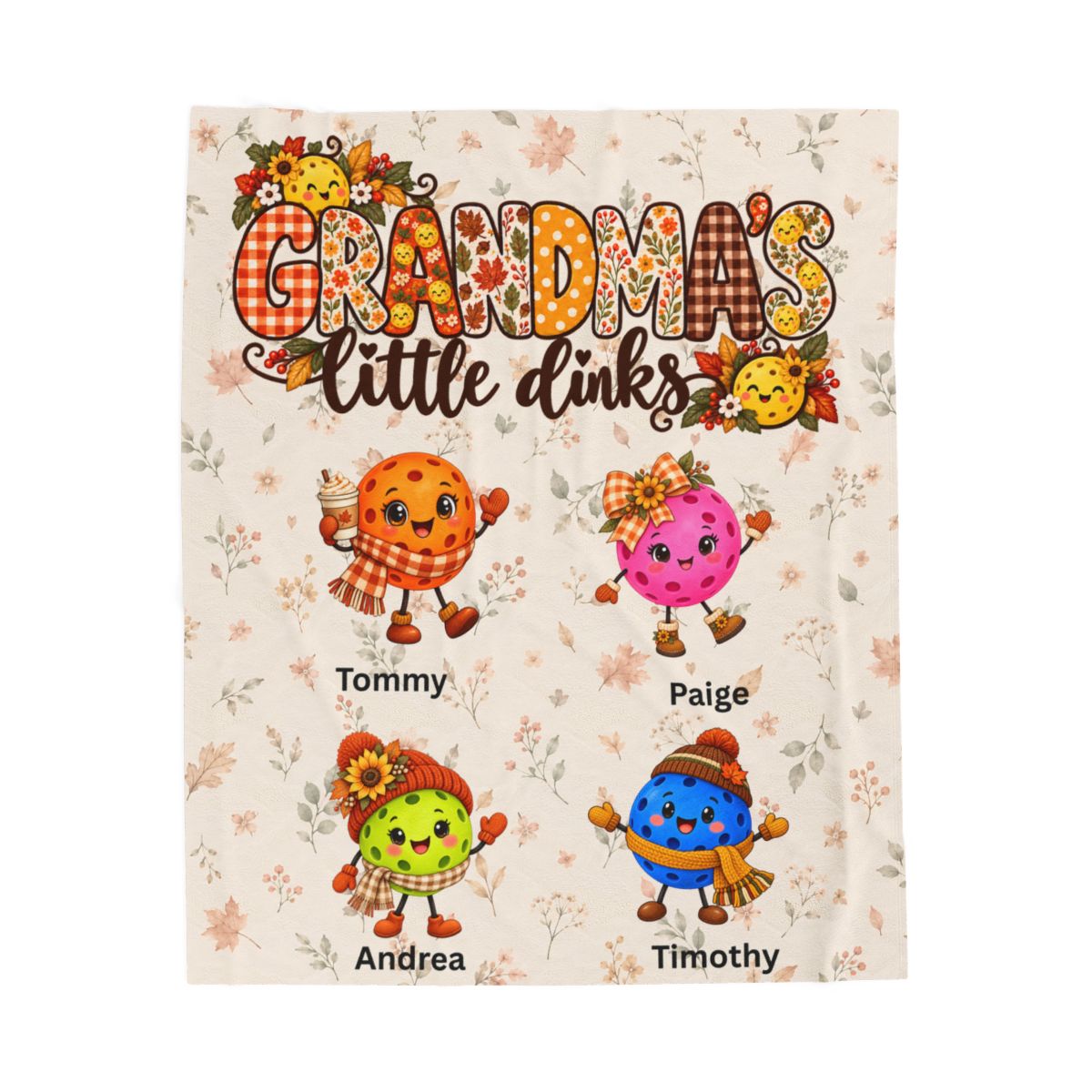 Personalized Grandma’s Little Dinks Fall Blanket, Grandkids Names On Velveteen Plush Blanket