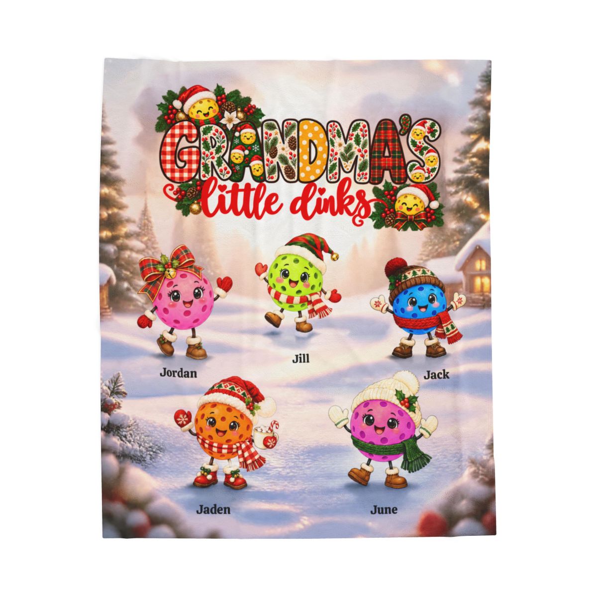 Grandma Little Xmas Dinks Personalized Pickleball Themed Velveteen Plush Blanket