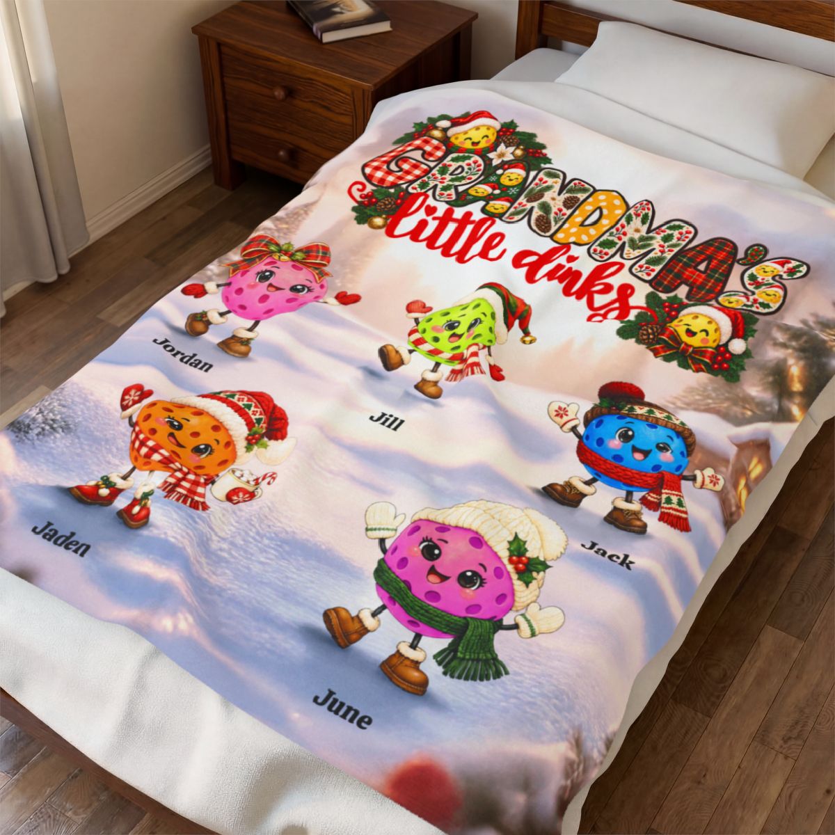 Grandma Little Xmas Dinks Personalized Pickleball Themed Velveteen Plush Blanket