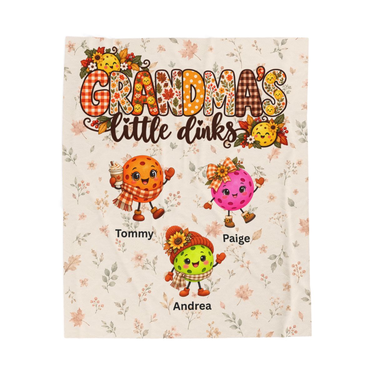Personalized Grandma’s Little Dinks Fall Blanket, Grandkids Names On Velveteen Plush Blanket