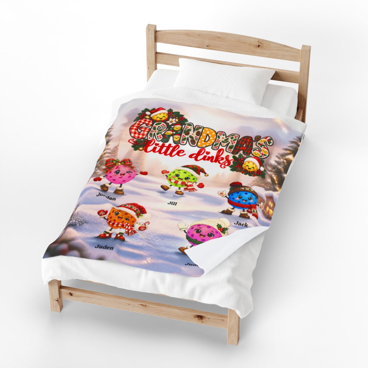 Grandma Little Xmas Dinks Personalized Pickleball Themed Velveteen Plush Blanket
