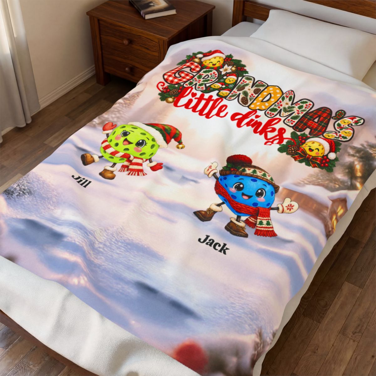 Grandma Little Xmas Dinks Personalized Pickleball Themed Velveteen Plush Blanket