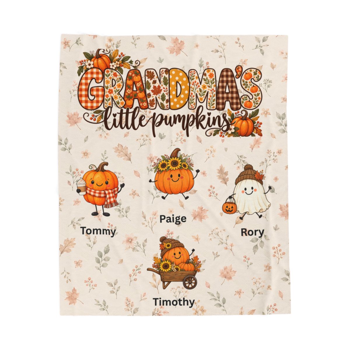 Personalize Grandma's Little Pumpkins Blanket, Custom Fall Theme, Grandkids Names On Velveteen Plush Blanket
